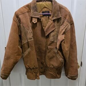 Vintage G4000 Genuine Leather Patchwork Bomber Jacket M 80s 90s Boho Western